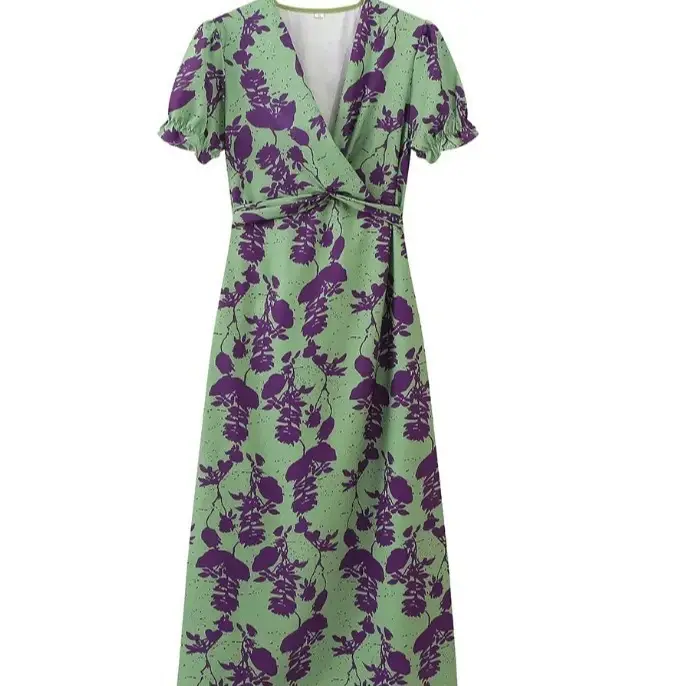 2025 Summer Print V-Neck Dress Red Gold - Image 8