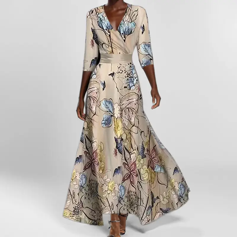 2025 V-Neck Printed Lace-Up Skirt Dress for Women - Image 10