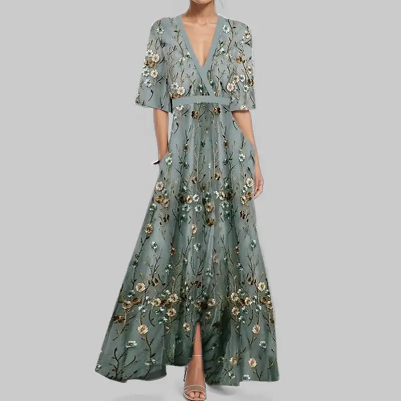 2025 V-Neck Printed Lace-Up Skirt Dress for Women — feature 7