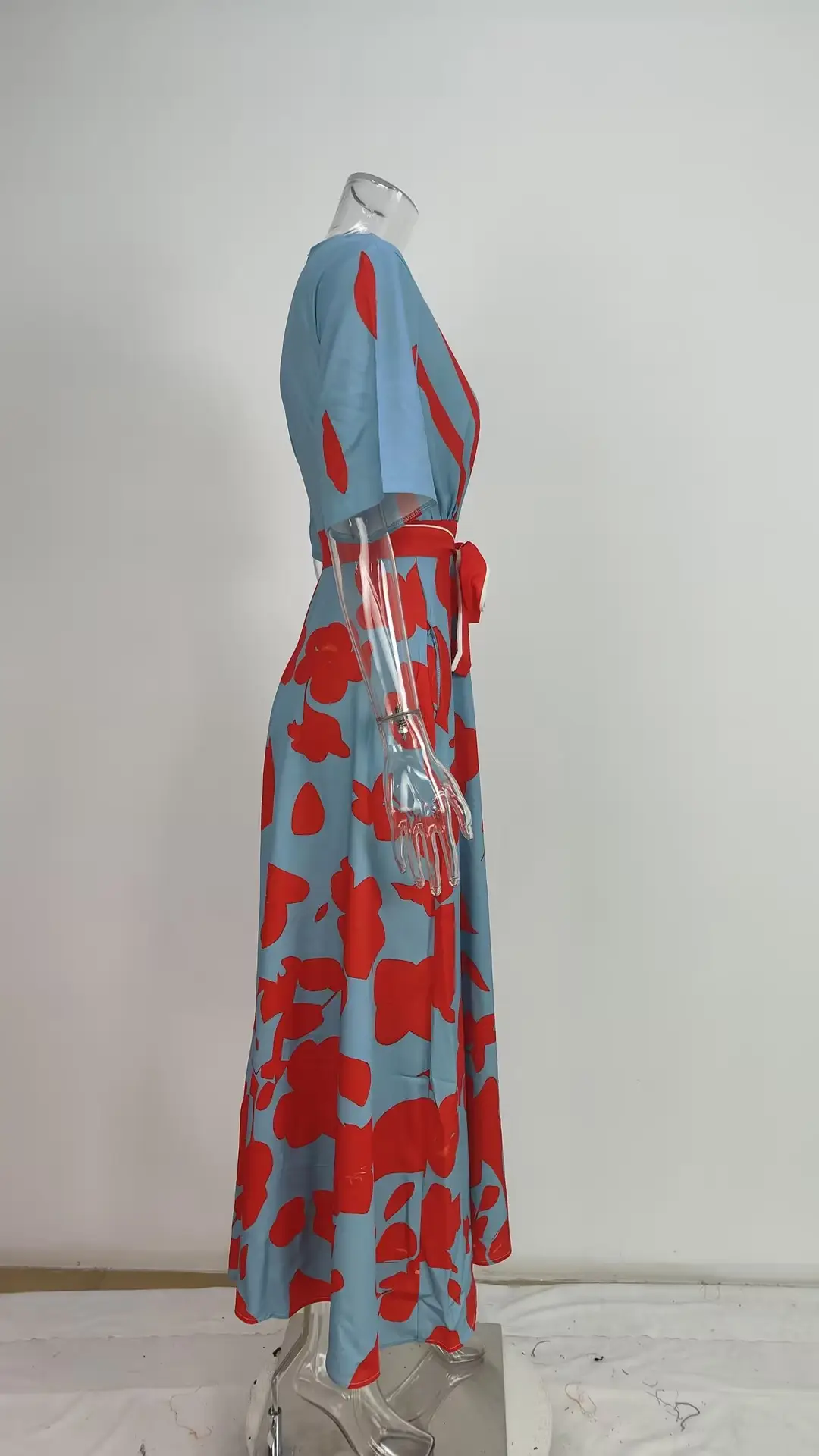2025 V-Neck Printed Lace-Up Skirt Dress for Women — feature 9