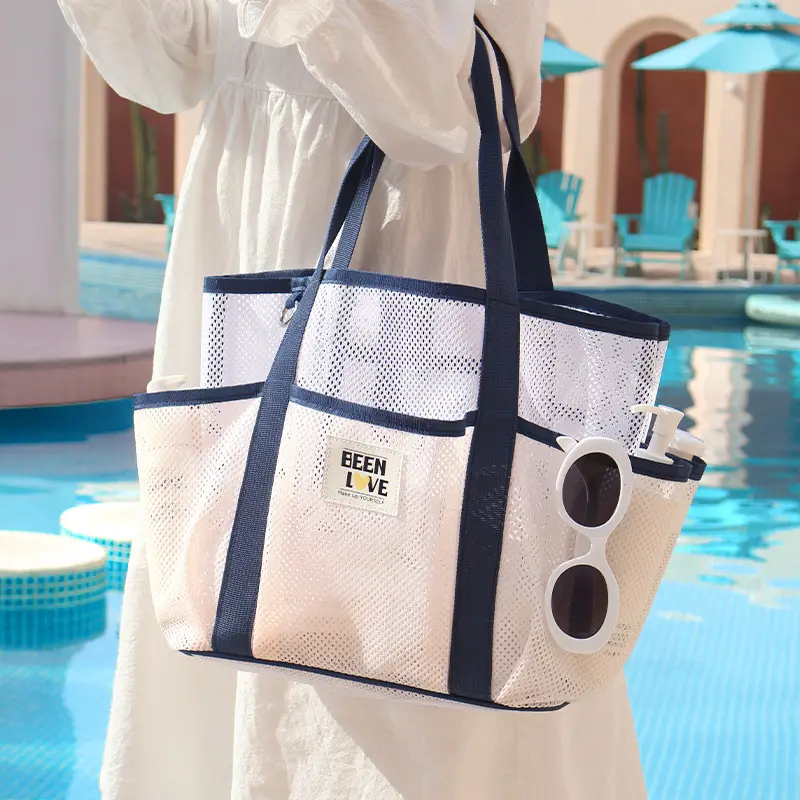 Large Capacity Mesh Travel Storage Bag with Cup & Handle
