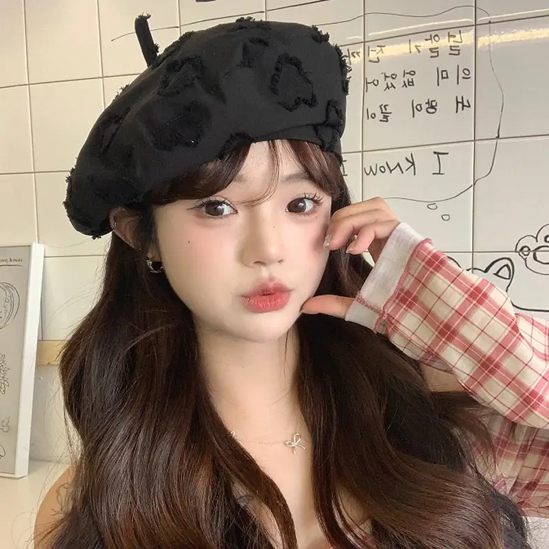 Women's White Velvet Reverse Face Beret Hat - Image 4