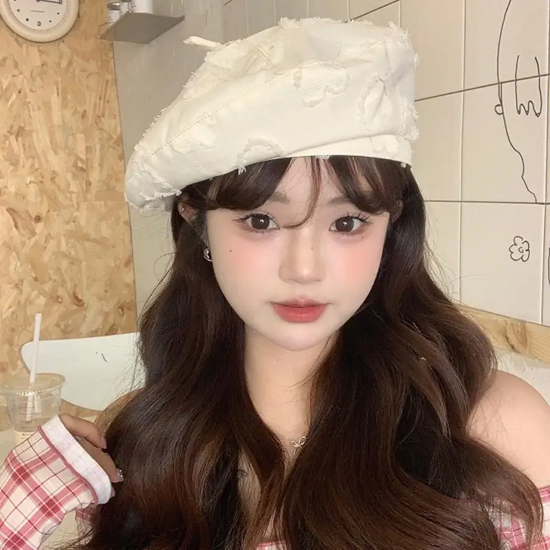 Women's White Velvet Reverse Face Beret Hat - Image 5