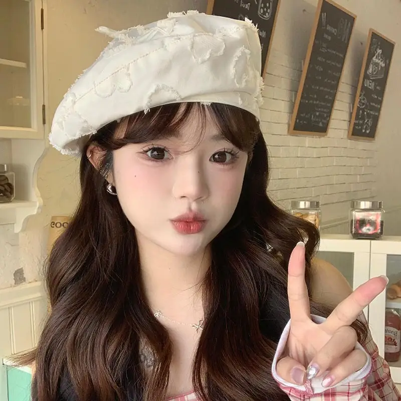 Women's White Velvet Reverse Face Beret Hat - Image 6