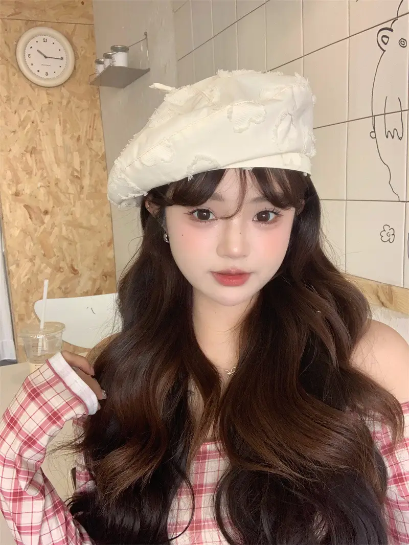 Women's White Velvet Reverse Face Beret Hat — feature 1