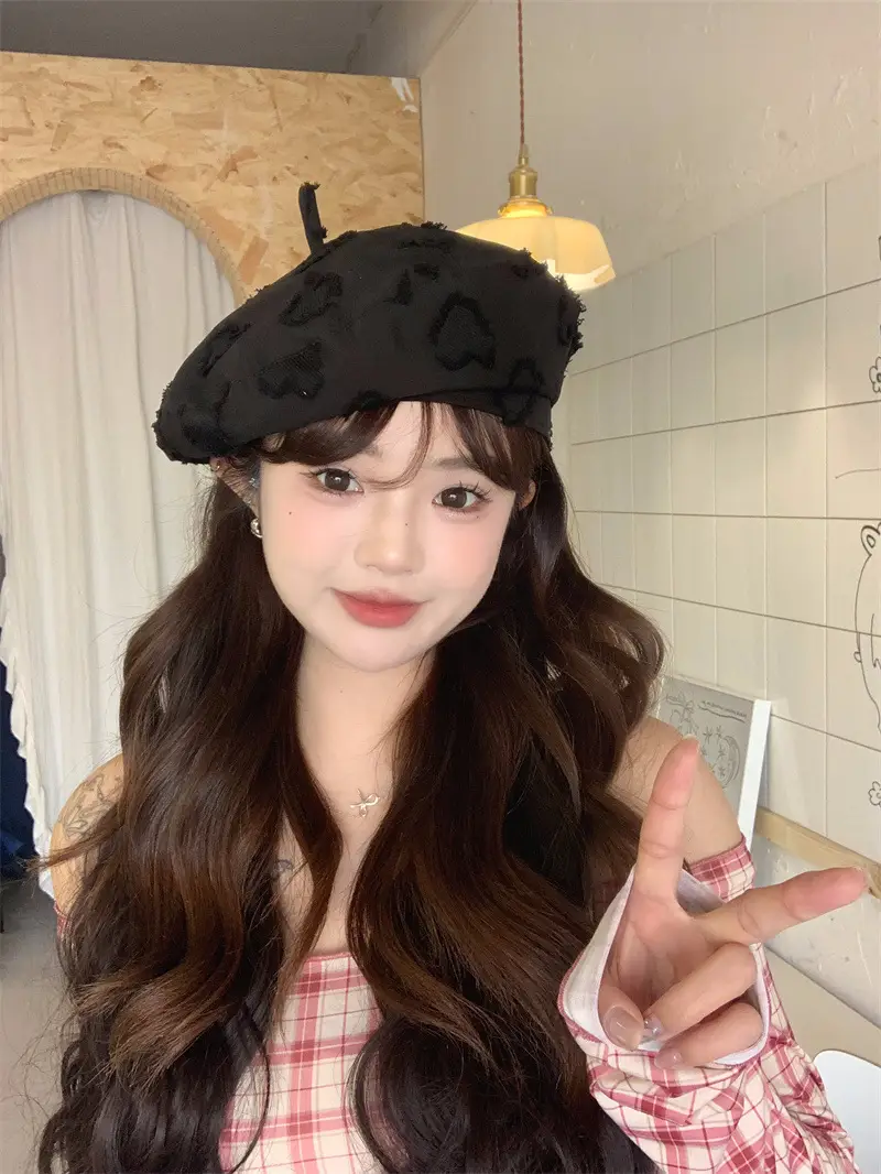 Women's White Velvet Reverse Face Beret Hat — feature 4