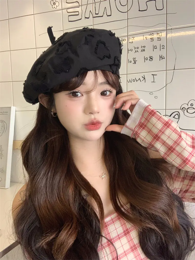 Women's White Velvet Reverse Face Beret Hat — feature 5