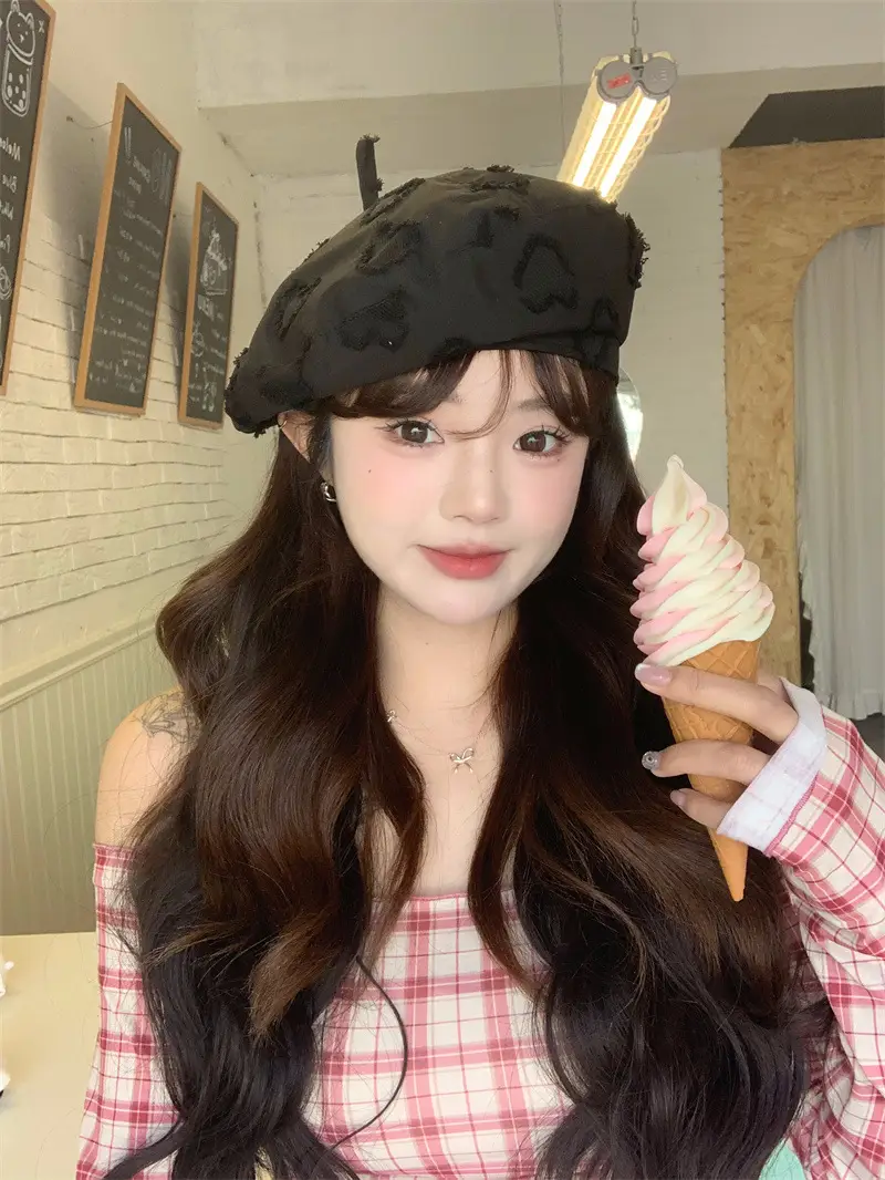 Women's White Velvet Reverse Face Beret Hat — feature 6