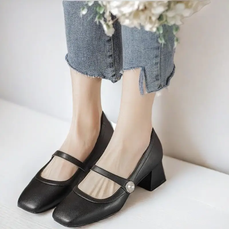 Mary Jane Shoes for Women 2026 Spring and Autumn New Style Chunky Heel Shallow Single Shoes Square Toe Cheongsam Hanfu High Heels - Image 4