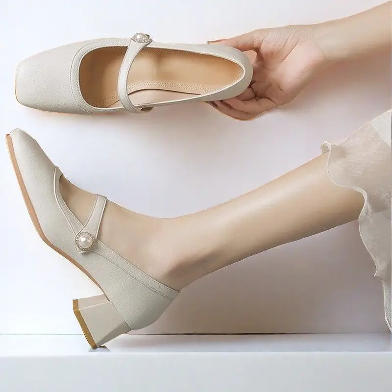 Mary Jane Shoes for Women 2026 Spring and Autumn New Style Chunky Heel Shallow Single Shoes Square Toe Cheongsam Hanfu High Heels — feature 7