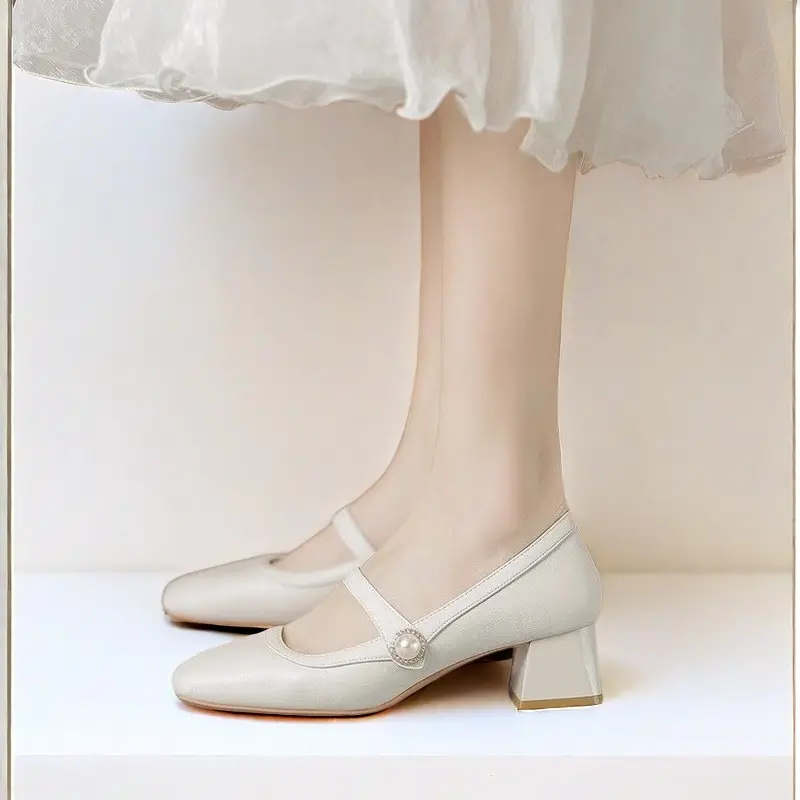 Mary Jane Shoes for Women 2026 Spring and Autumn New Style Chunky Heel Shallow Single Shoes Square Toe Cheongsam Hanfu High Heels — feature 8