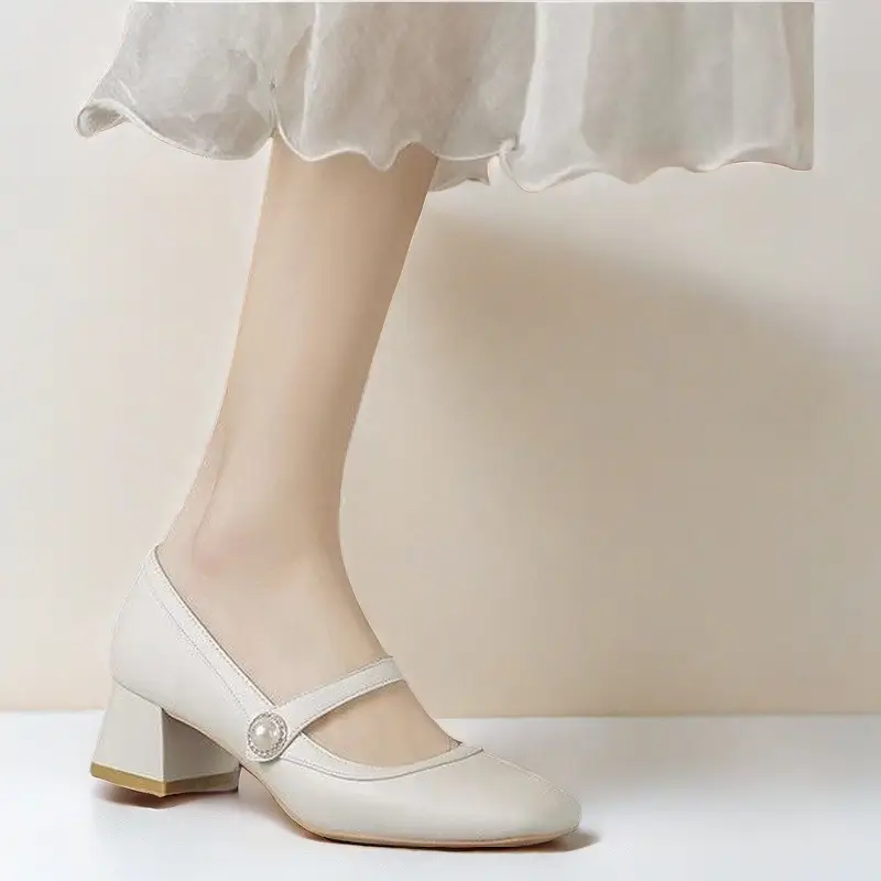 Mary Jane Shoes for Women 2026 Spring and Autumn New Style Chunky Heel Shallow Single Shoes Square Toe Cheongsam Hanfu High Heels — feature 9
