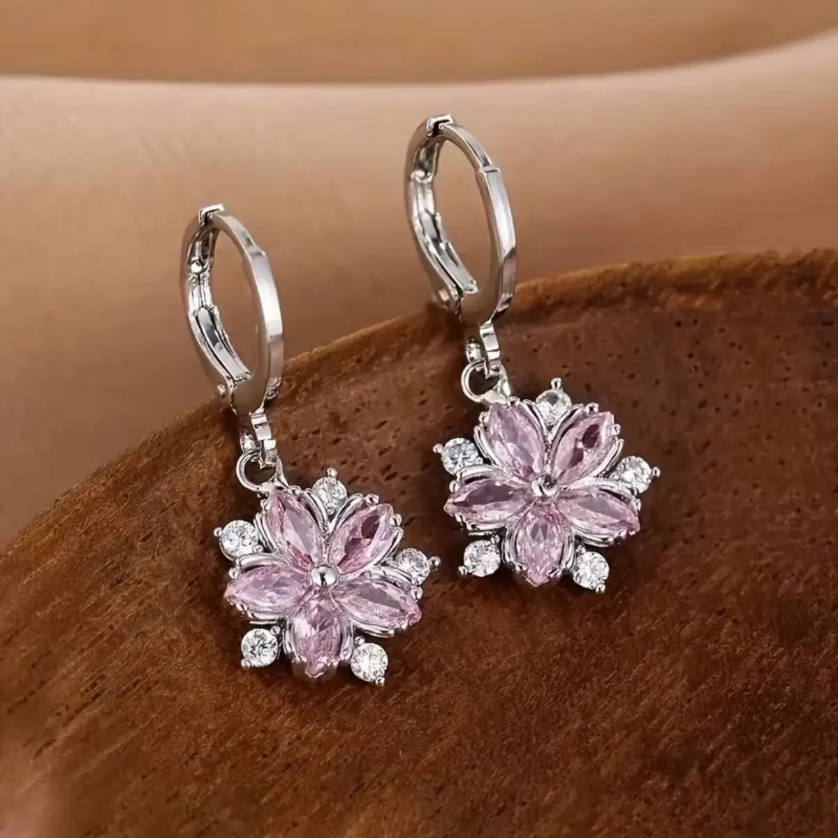 Gold Flower Zircon Earrings for Women