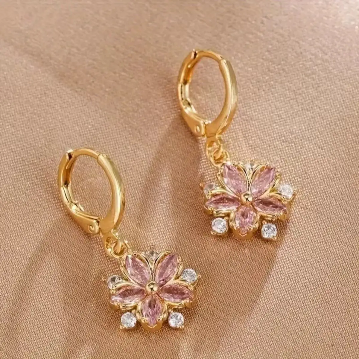 Gold Flower Zircon Earrings for Women