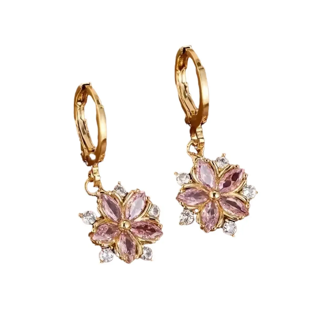 Gold Flower Zircon Earrings for Women