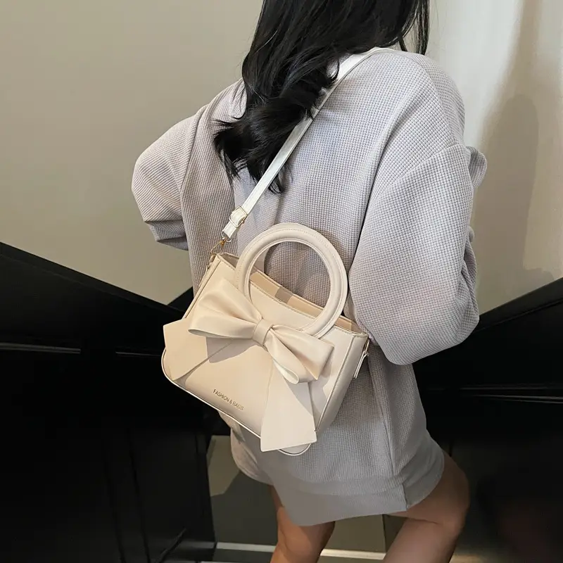 Light Blue Bow Tote Bag for Women Large Capacity Shoulder Bag - Image 8