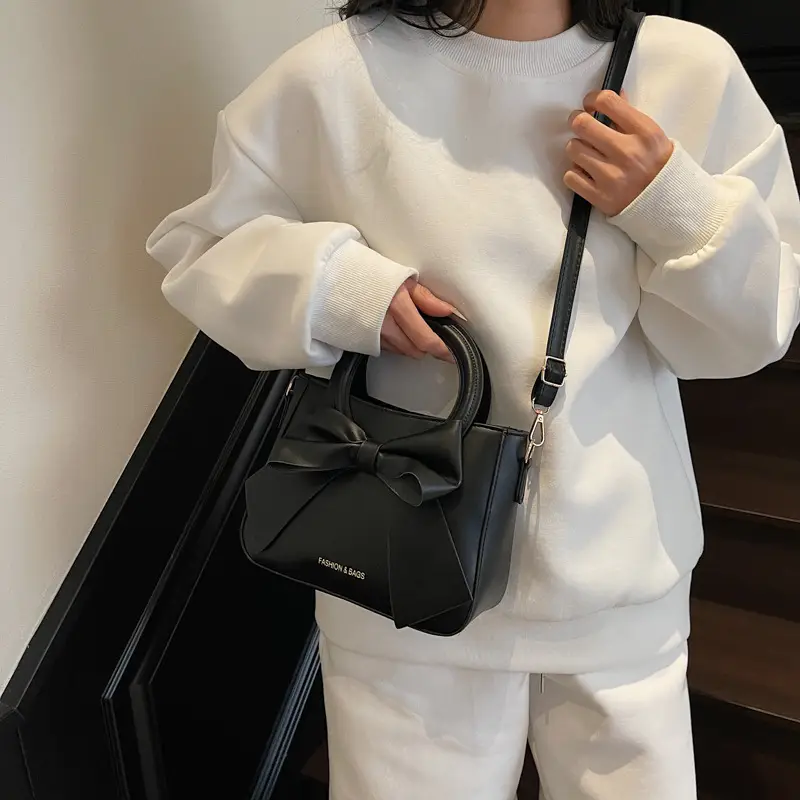 Light Blue Bow Tote Bag for Women Large Capacity Shoulder Bag - Image 9