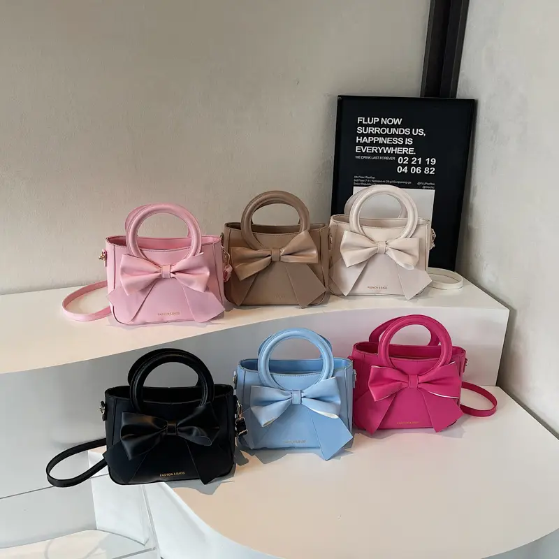 Light Blue Bow Tote Bag for Women Large Capacity Shoulder Bag - Image 10