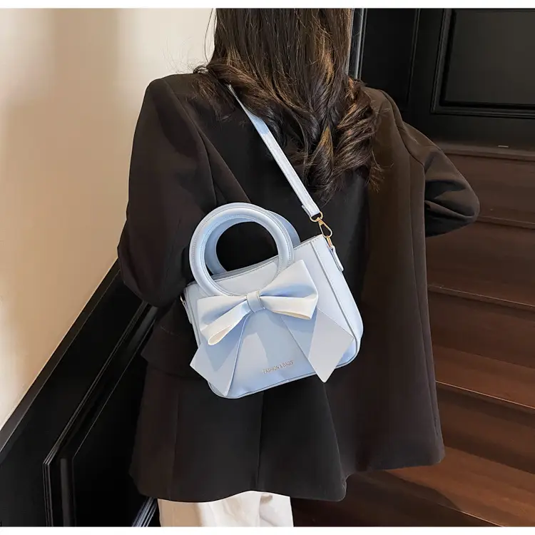Light Blue Bow Tote Bag for Women Large Capacity Shoulder Bag — feature 26