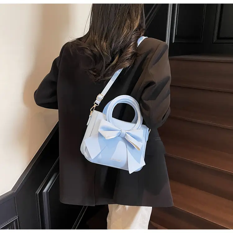 Light Blue Bow Tote Bag for Women Large Capacity Shoulder Bag — feature 27