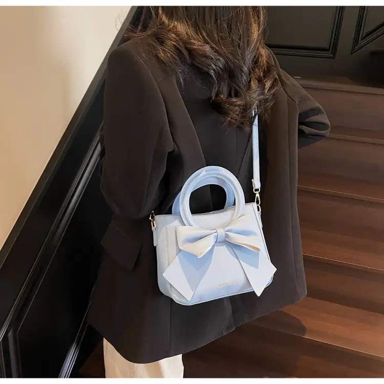 Light Blue Bow Tote Bag for Women Large Capacity Shoulder Bag — feature 30
