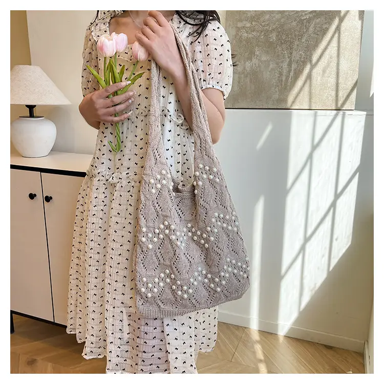 Women's Hollow Pearl Tote Bags 2025 Summer Large Capacity — feature 17