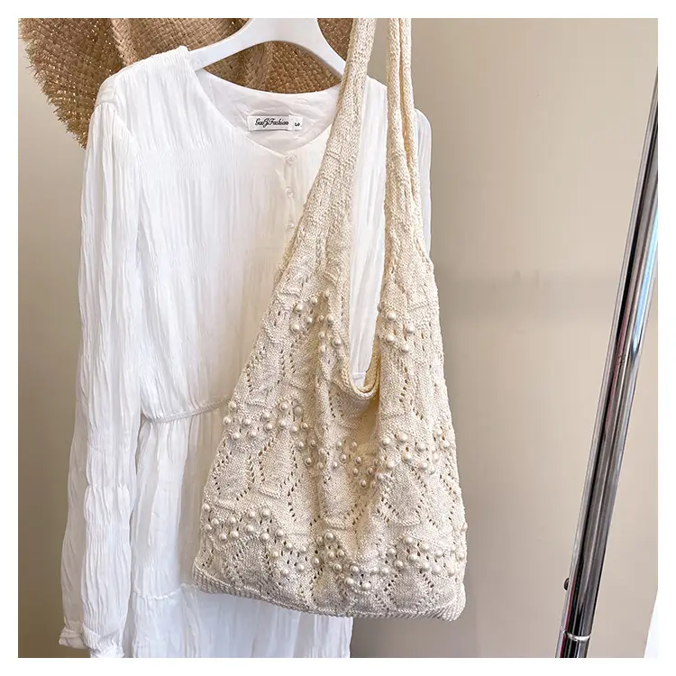 Women's Hollow Pearl Tote Bags 2025 Summer Large Capacity — feature 27