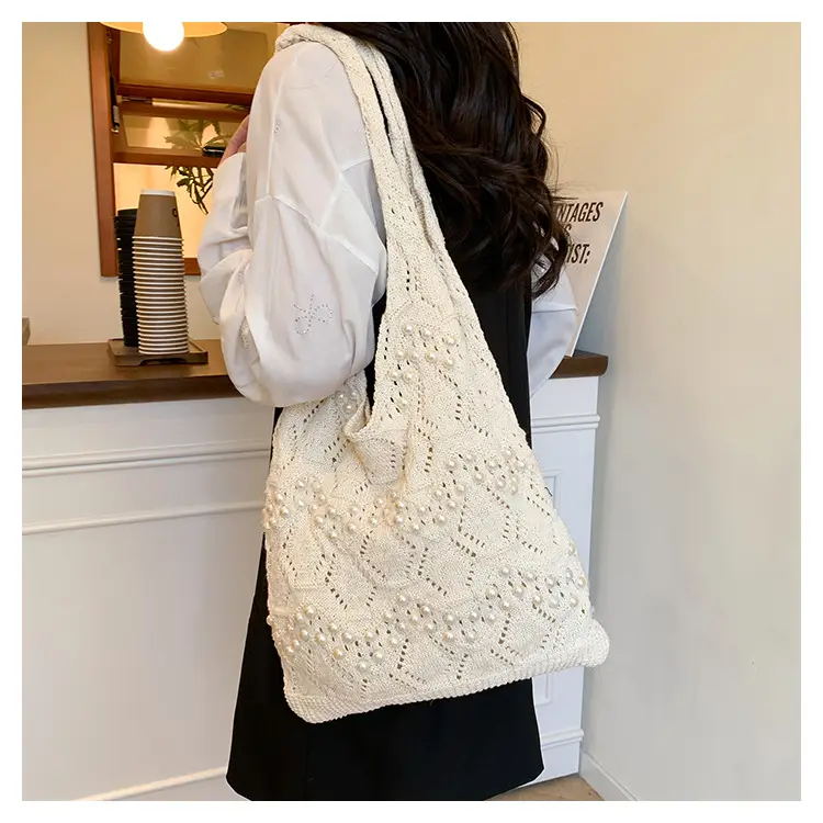 Women's Hollow Pearl Tote Bags 2025 Summer Large Capacity — feature 7