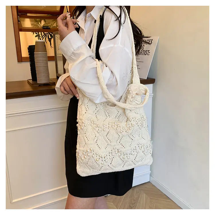 Women's Hollow Pearl Tote Bags 2025 Summer Large Capacity — feature 8