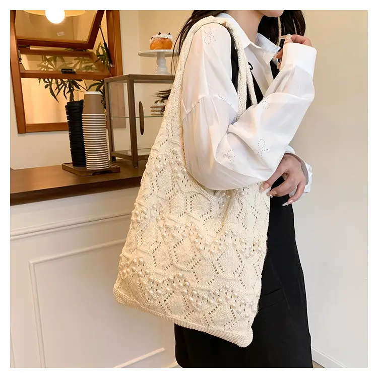Women's Hollow Pearl Tote Bags 2025 Summer Large Capacity — feature 9