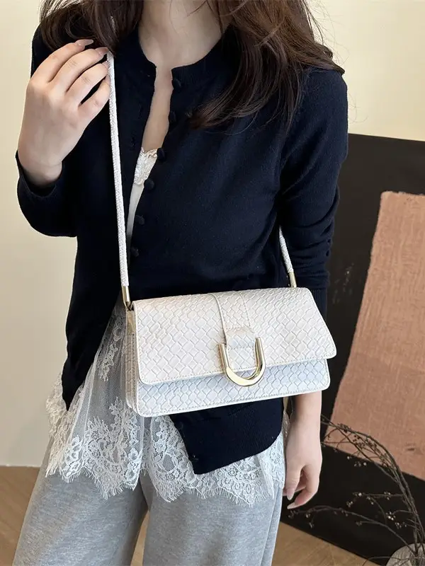 White Textured Shoulder Crossbody Bag for Women 2025 - Image 7