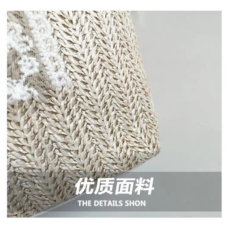Women Straw Woven Handbag Large Capacity Peach Handle — feature 5
