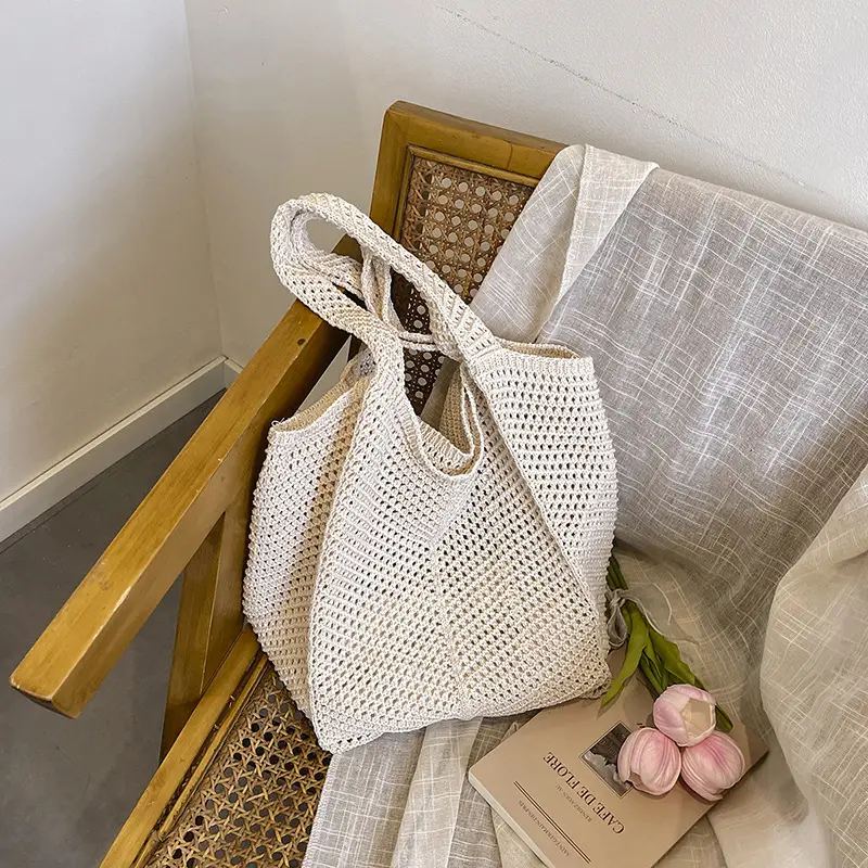 Women Knitted Hollow Shoulder Bag Large Capacity Casual Tote - Image 3