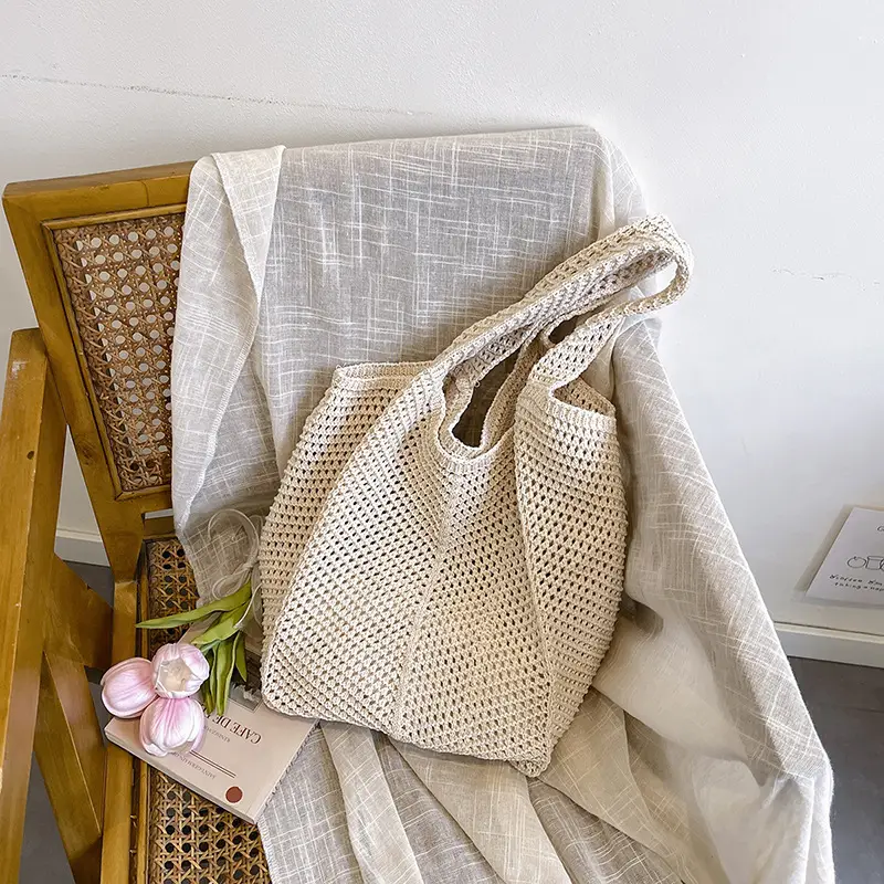 Women Knitted Hollow Shoulder Bag Large Capacity Casual Tote - Image 4