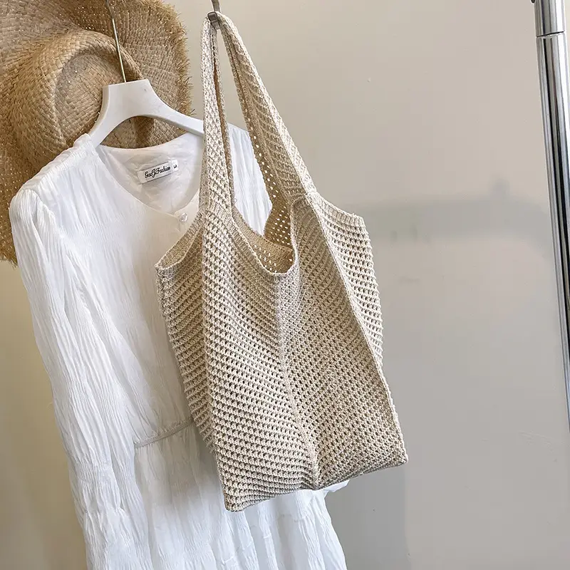 Women Knitted Hollow Shoulder Bag Large Capacity Casual Tote - Image 5