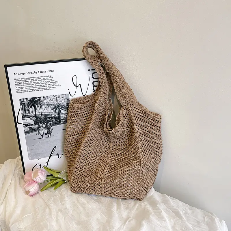 Women Knitted Hollow Shoulder Bag Large Capacity Casual Tote - Image 7