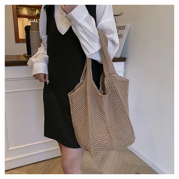 Women Knitted Hollow Shoulder Bag Large Capacity Casual Tote — feature 11