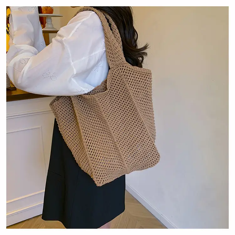 Women Knitted Hollow Shoulder Bag Large Capacity Casual Tote — feature 12