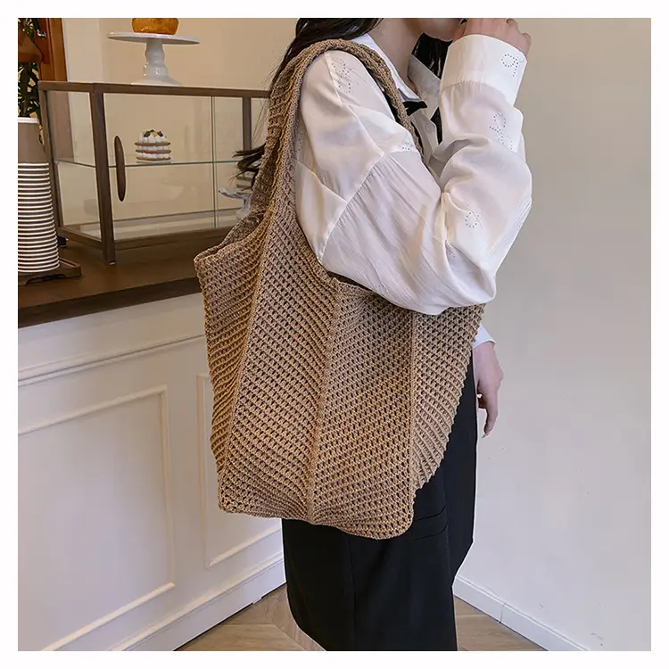 Women Knitted Hollow Shoulder Bag Large Capacity Casual Tote — feature 14