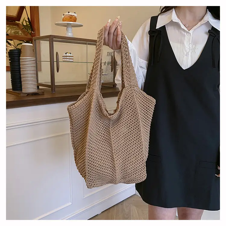 Women Knitted Hollow Shoulder Bag Large Capacity Casual Tote — feature 17