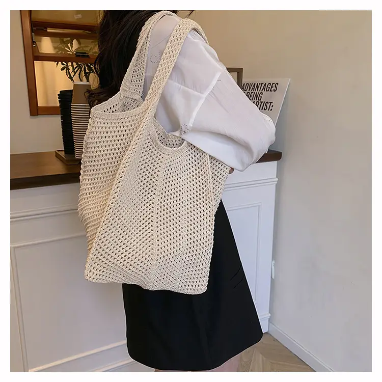Women Knitted Hollow Shoulder Bag Large Capacity Casual Tote — feature 25
