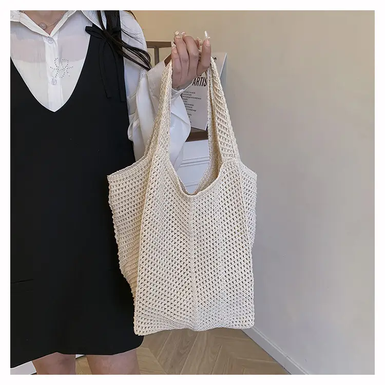 Women Knitted Hollow Shoulder Bag Large Capacity Casual Tote — feature 27