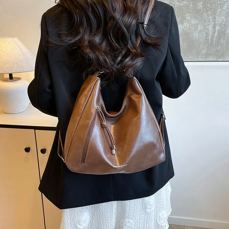 Women's Brown Leather Shoulder Bag with Detachable Strap - Image 6