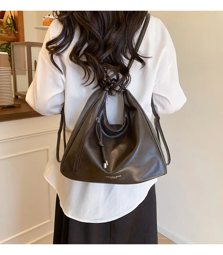 Women's Brown Leather Shoulder Bag with Detachable Strap — feature 1