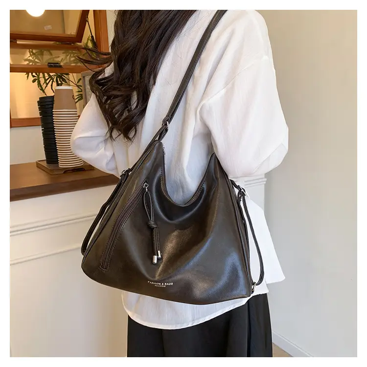 Women's Brown Leather Shoulder Bag with Detachable Strap — feature 12