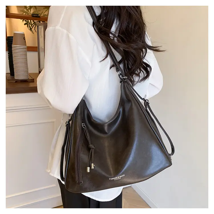 Women's Brown Leather Shoulder Bag with Detachable Strap — feature 13
