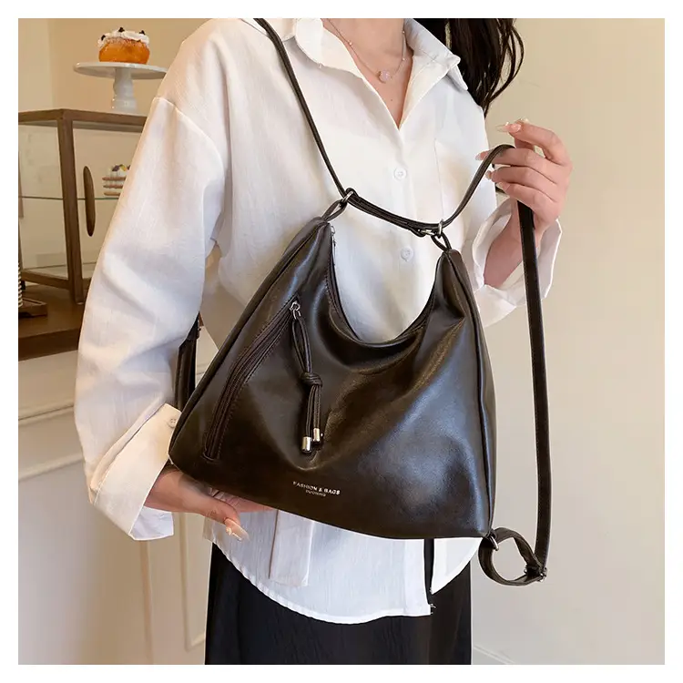 Women's Brown Leather Shoulder Bag with Detachable Strap — feature 14
