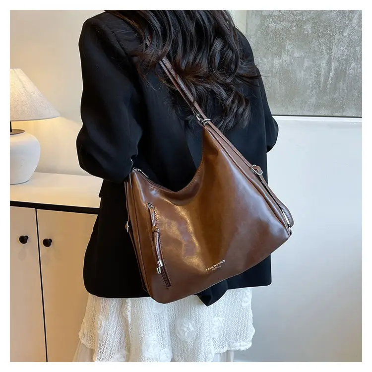 Women's Brown Leather Shoulder Bag with Detachable Strap — feature 17