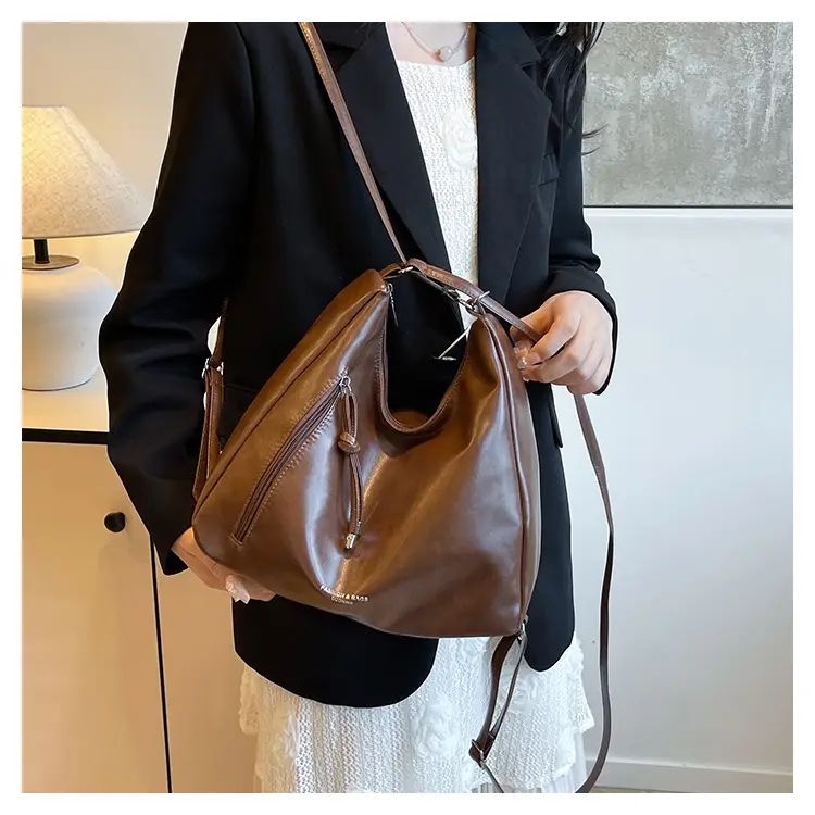 Women's Brown Leather Shoulder Bag with Detachable Strap — feature 18
