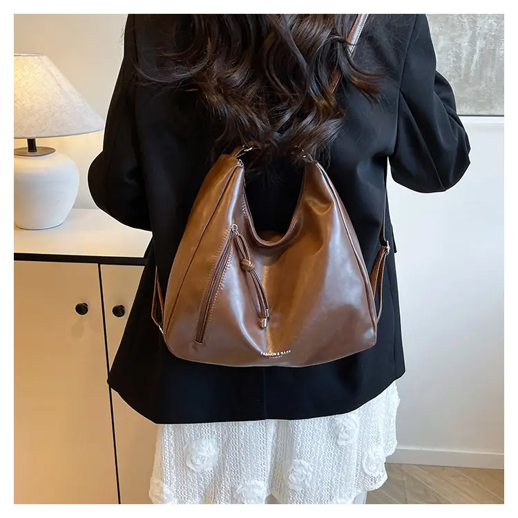 Women's Brown Leather Shoulder Bag with Detachable Strap — feature 19